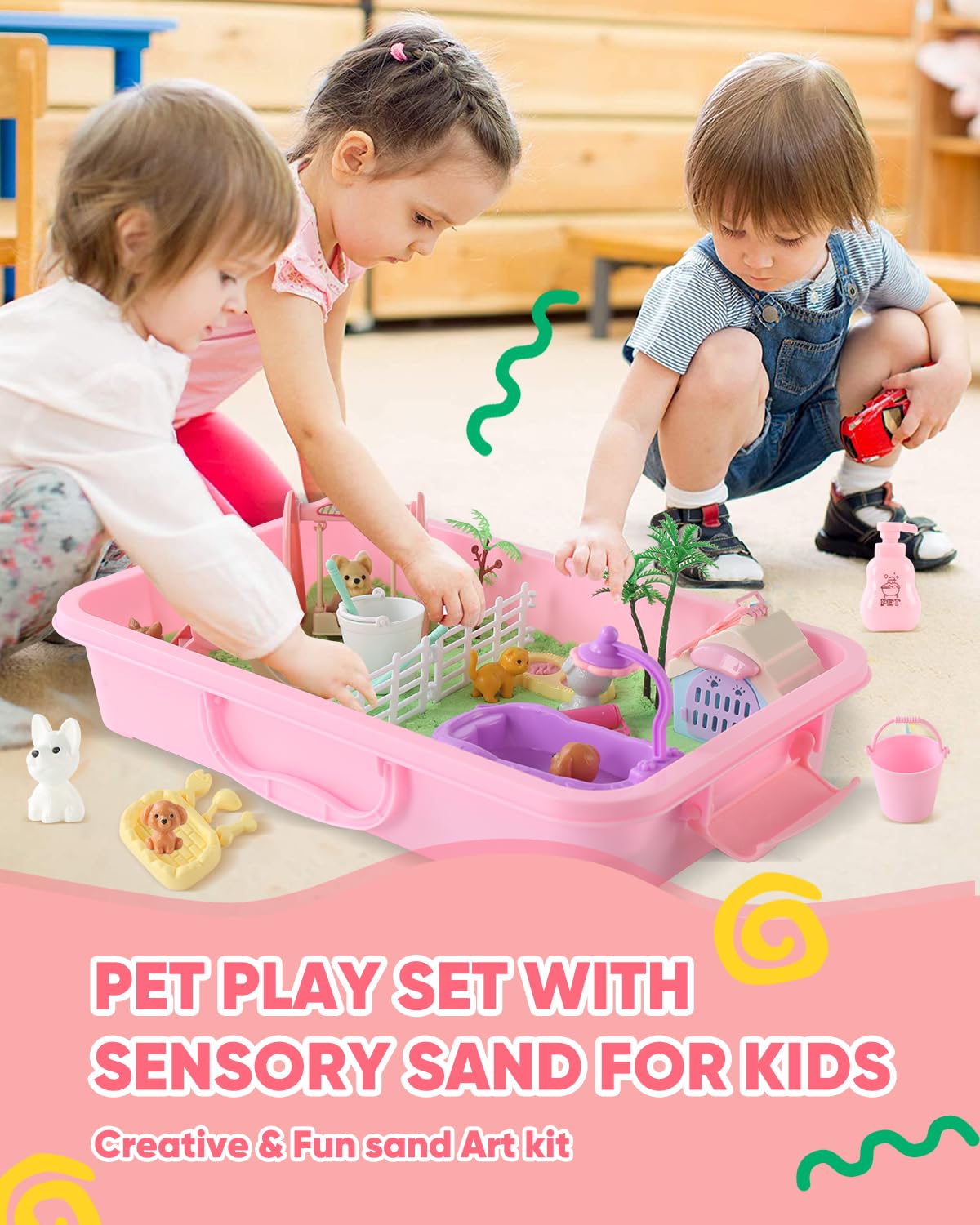 Sikmcle 36 PCS Pet Sensory Bin Kit – Moldable Sand, Sandbox with Lid, Dog & Cat Toys