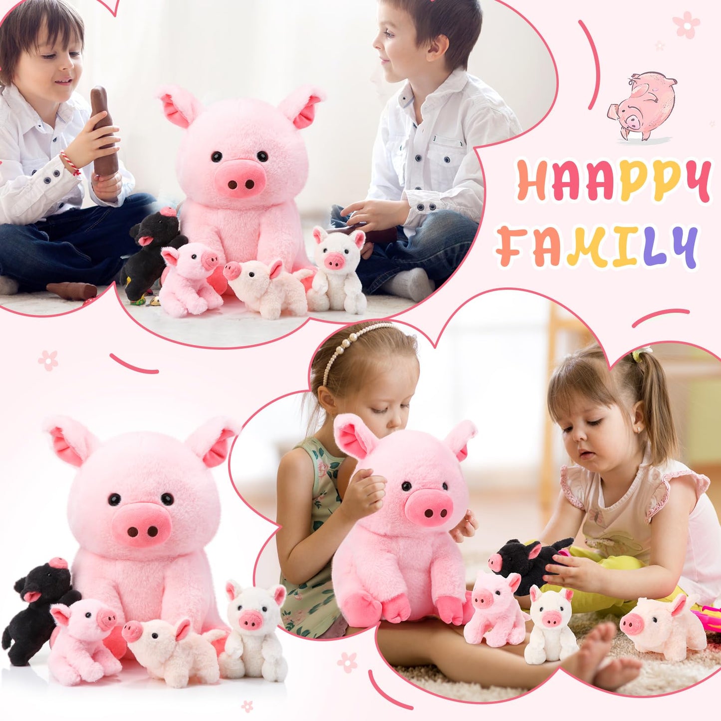Silipull 5-Piece Pig Plush Set – 12in Mommy Pig with 4 Baby Pigs