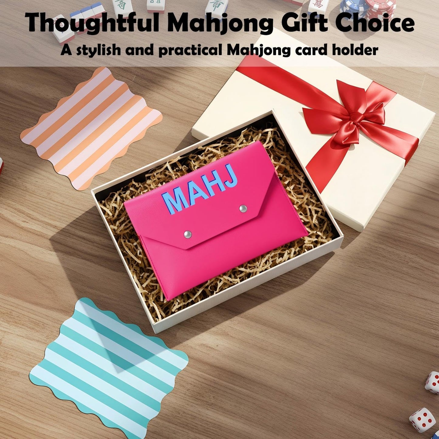 SilTriangle Leather Mahjong Card Clutch Holder – Hot Pink, 8x6 in