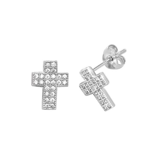 Acotis Silver Cross Zirconia Stud Earrings G51039