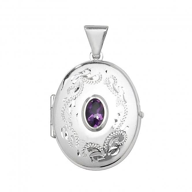 Acotis Silver Locket Heart Shaped Amethyst G6694