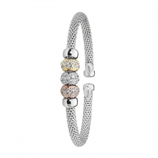 Acotis Silver Bangle Oval Mesh Rose Gold Plated Zirconia G4218