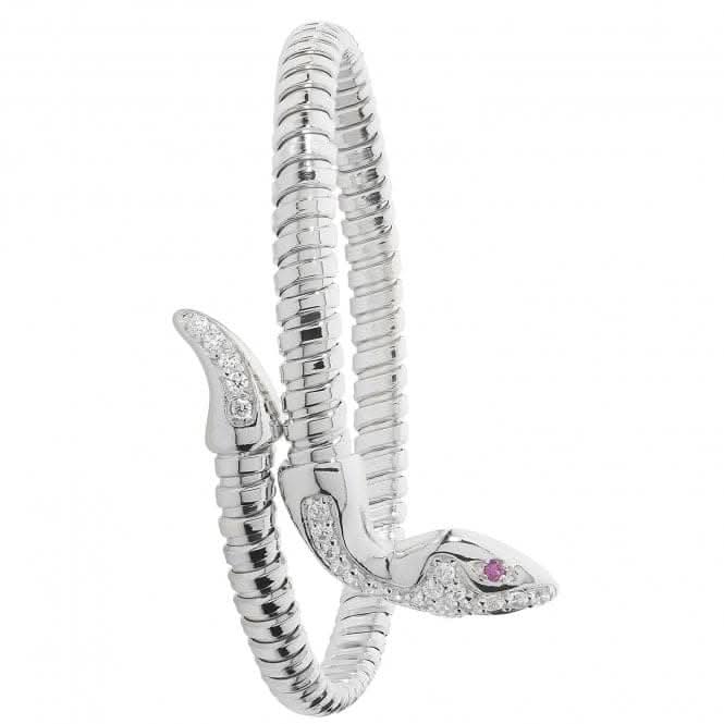Acotis Silver Bangle Ovl Rhodium Plated Red Eyes Zirconia Snake G4223rh