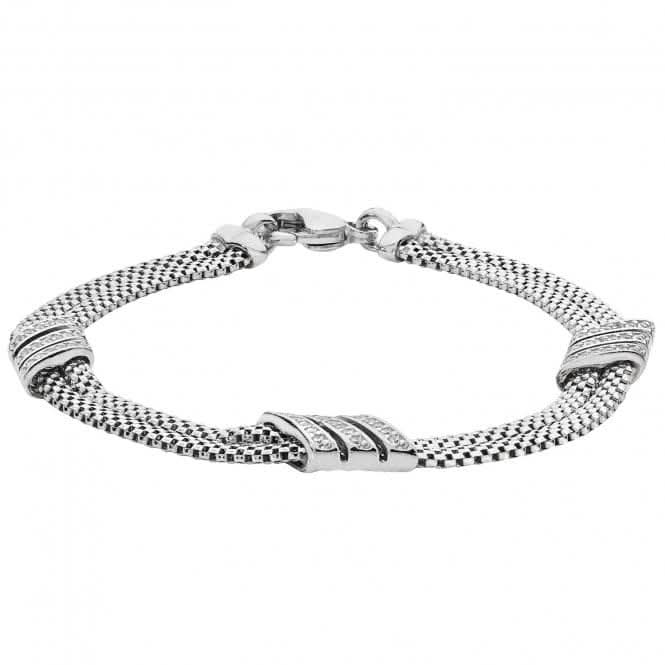 Acotis Silver Bracelet Rhodium Plated Mesh Zirconia Set G3221B