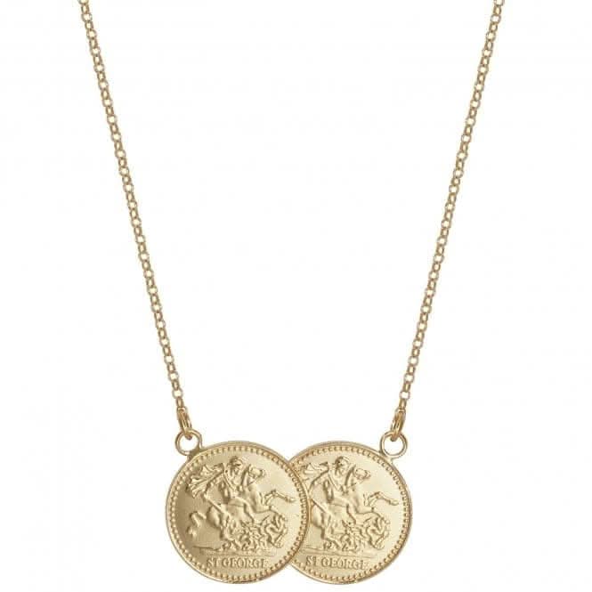 Acotis Silver Necklace Yel Gold Plated Half Double Sov Coin G3302H