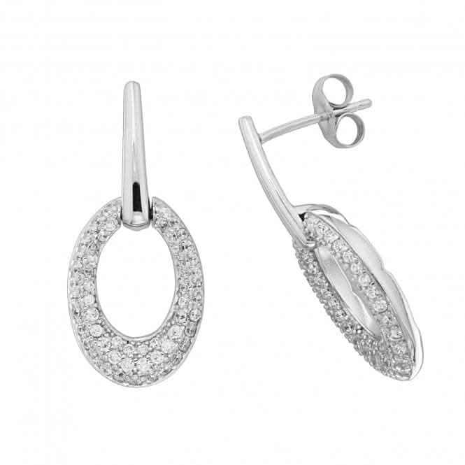 Acotis Silver Drop Earrings Oval Rhodium Plated Zirconia G51194