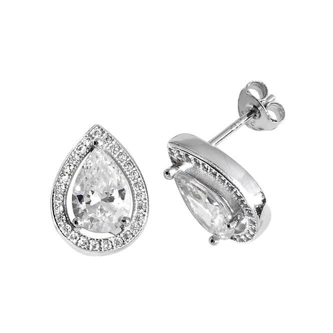 Acotis Silver Stud Earrings Pear Shaped Zirconia G51037