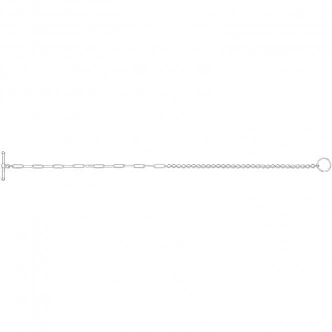 Acotis Silver Bracelet Rhodium Plated Bead And Paperclip Chain T-Bar G2706rh