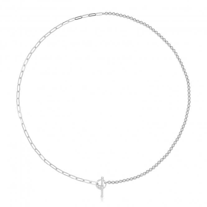 Acotis Silver Necklace Rhodium Plated Bead And Paperclip Chain T-Bar G3408rh