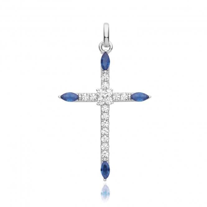Acotis Silver Pendant Rhodium Plated Zirconia Cross Blue G61130S