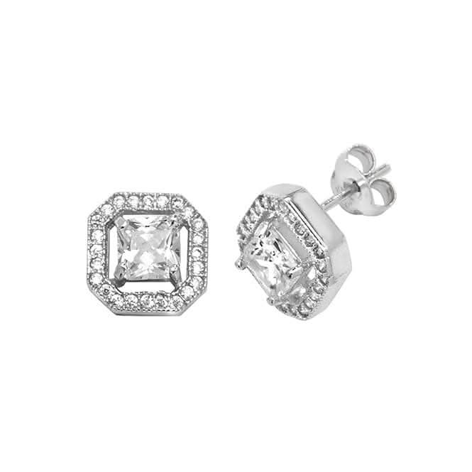 Acotis Silver Stud Earrings Square Zirconia G51036