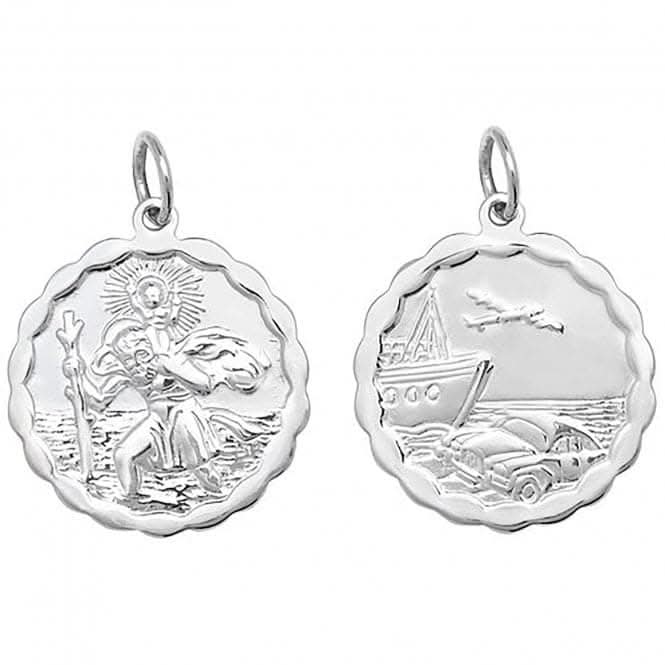 Acotis Silver Pendant St Christopher Double Sided Wavy-Edge Round G6781