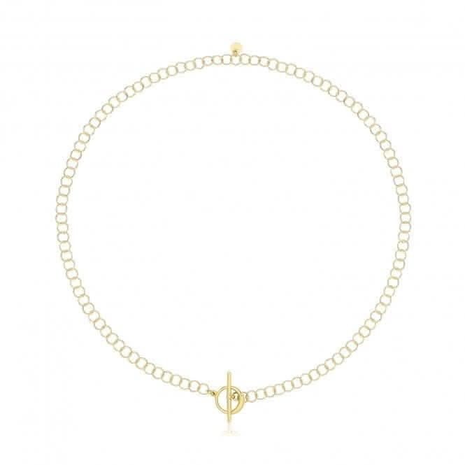 Acotis Silver Necklace Gold Plated Circle Link T-Bar G3400GP