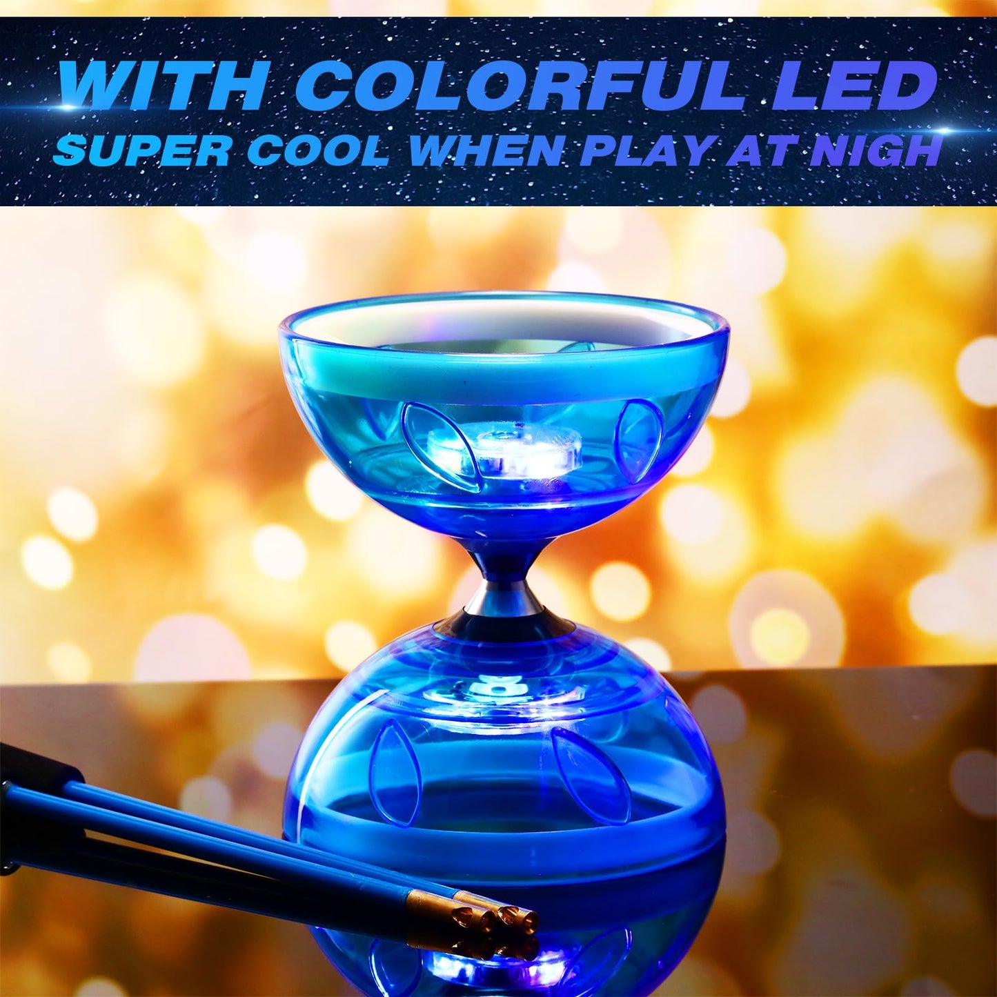 Simgoing LED Chinese Yoyo Diabolo Set – Blue Light-Up Diabolo with Sticks and Rope