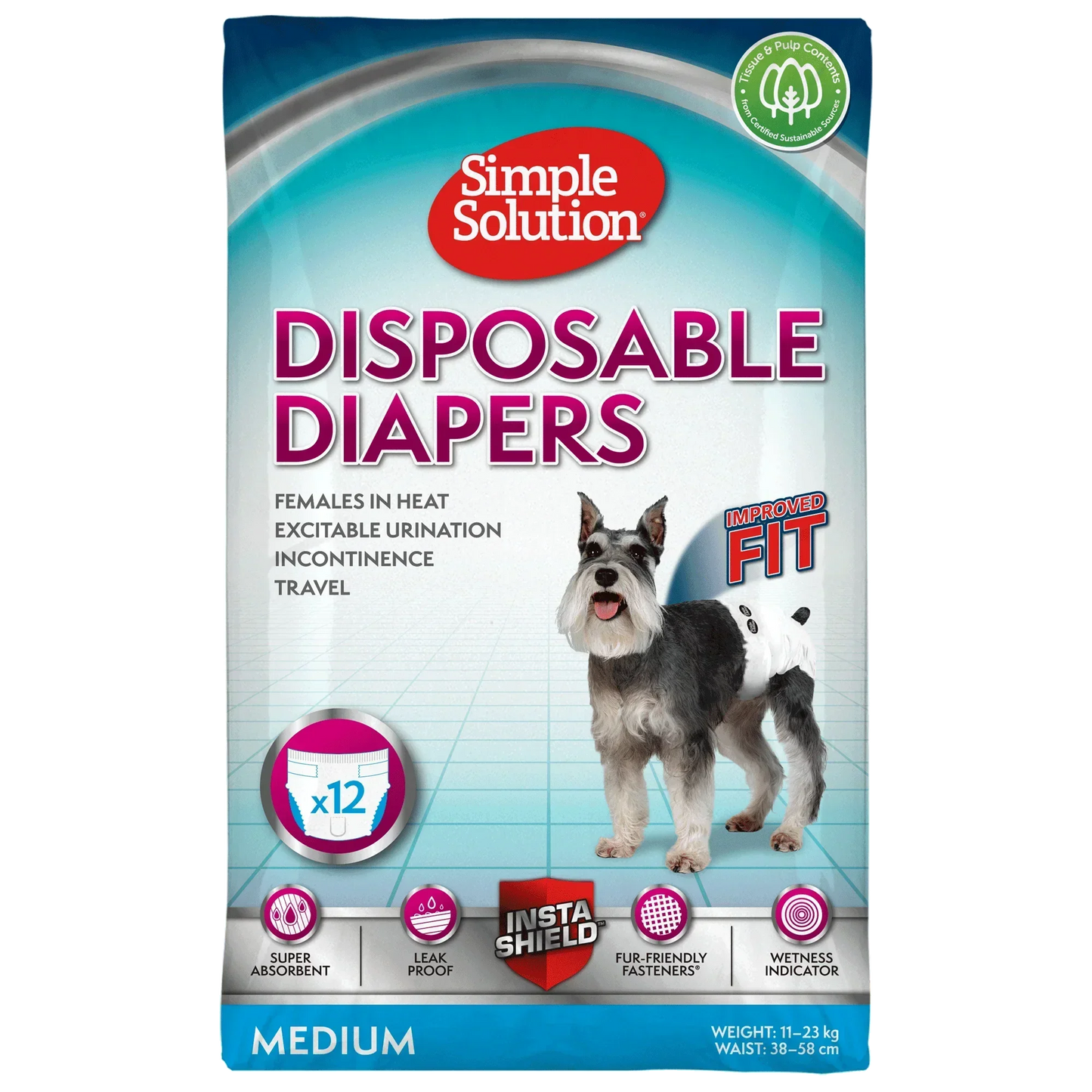 Simple Solution Bitch Disposable Diapers x 12 - Medium