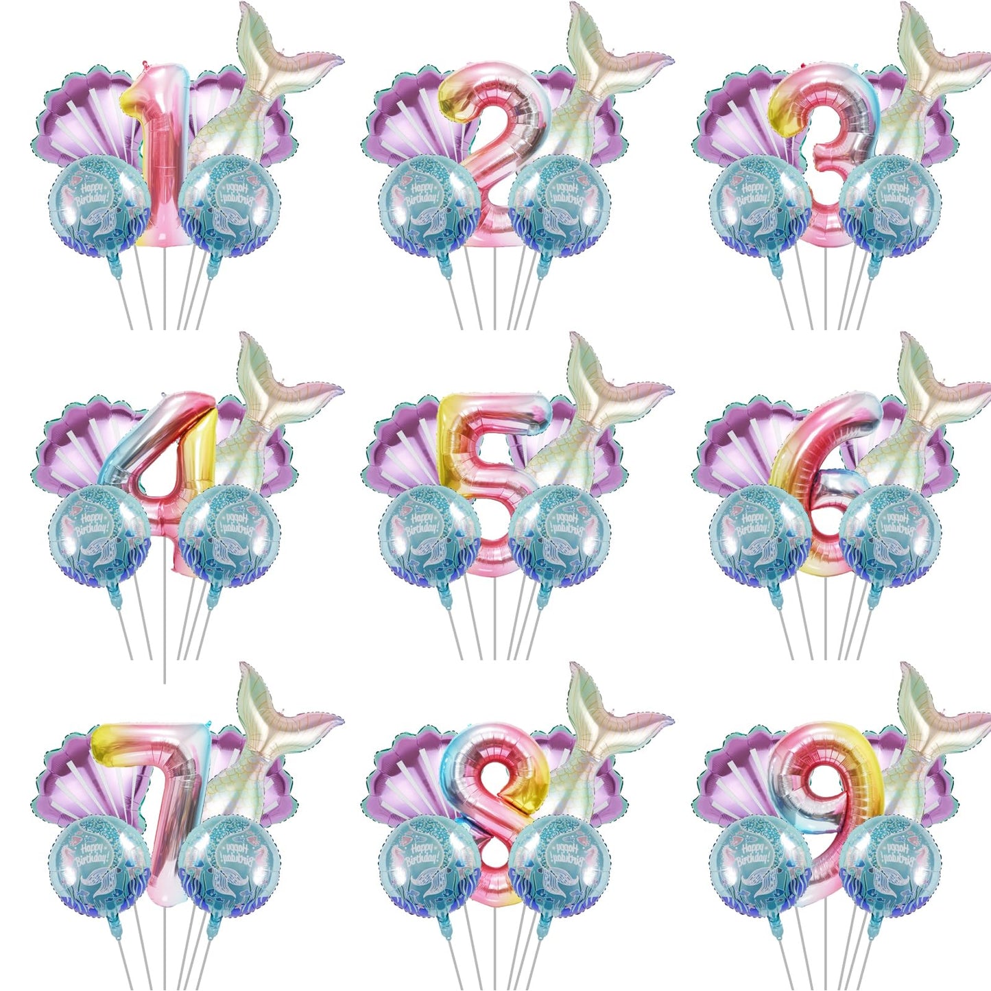 SINBEE Mermaid Birthday Decoration – 40-Inch Mermaid Foil Number Balloons for Under-the-Sea Parties