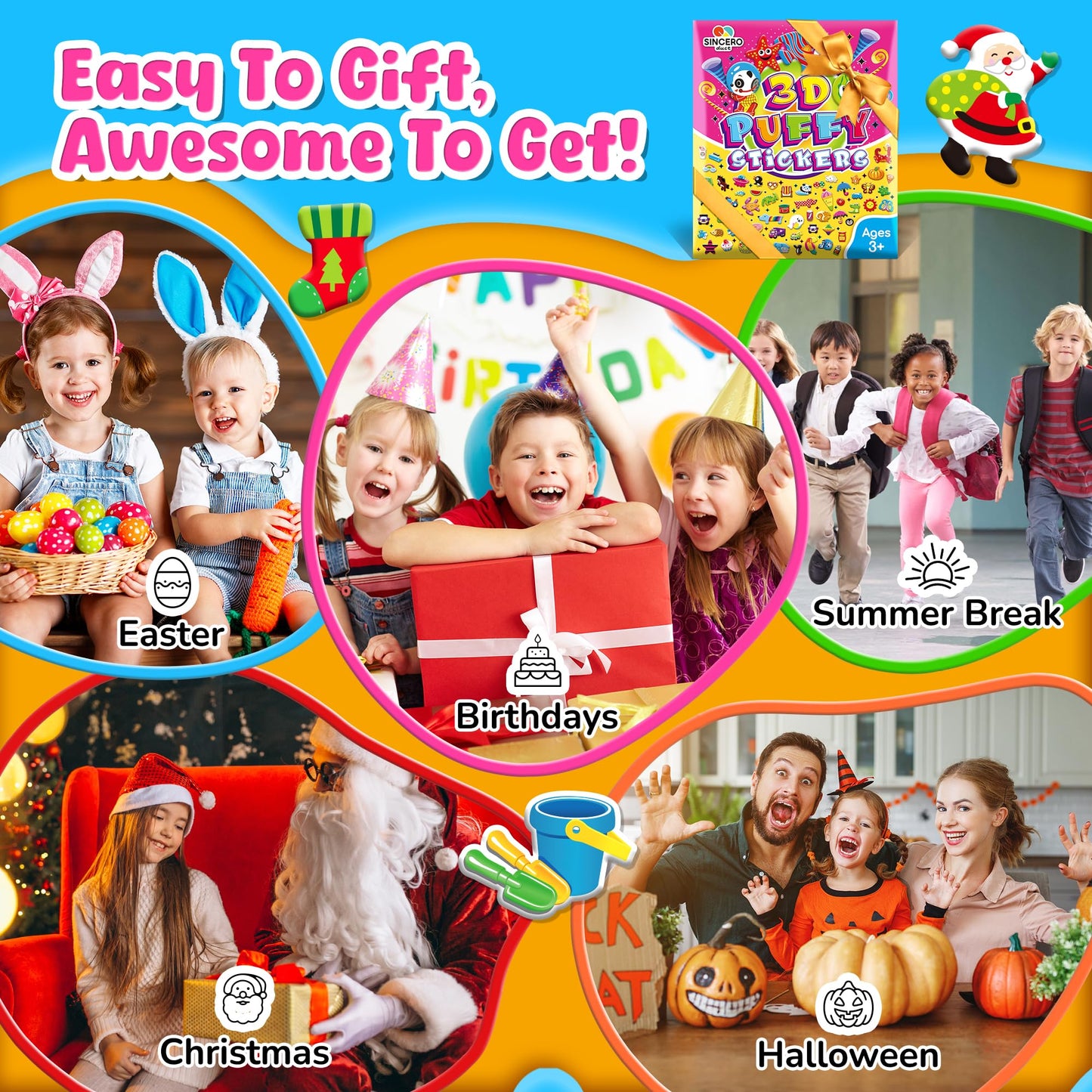Sinceroduct 3200+ 3D Puffy Stickers – 64 Sheets for Classrooms, Crafts & Gifts