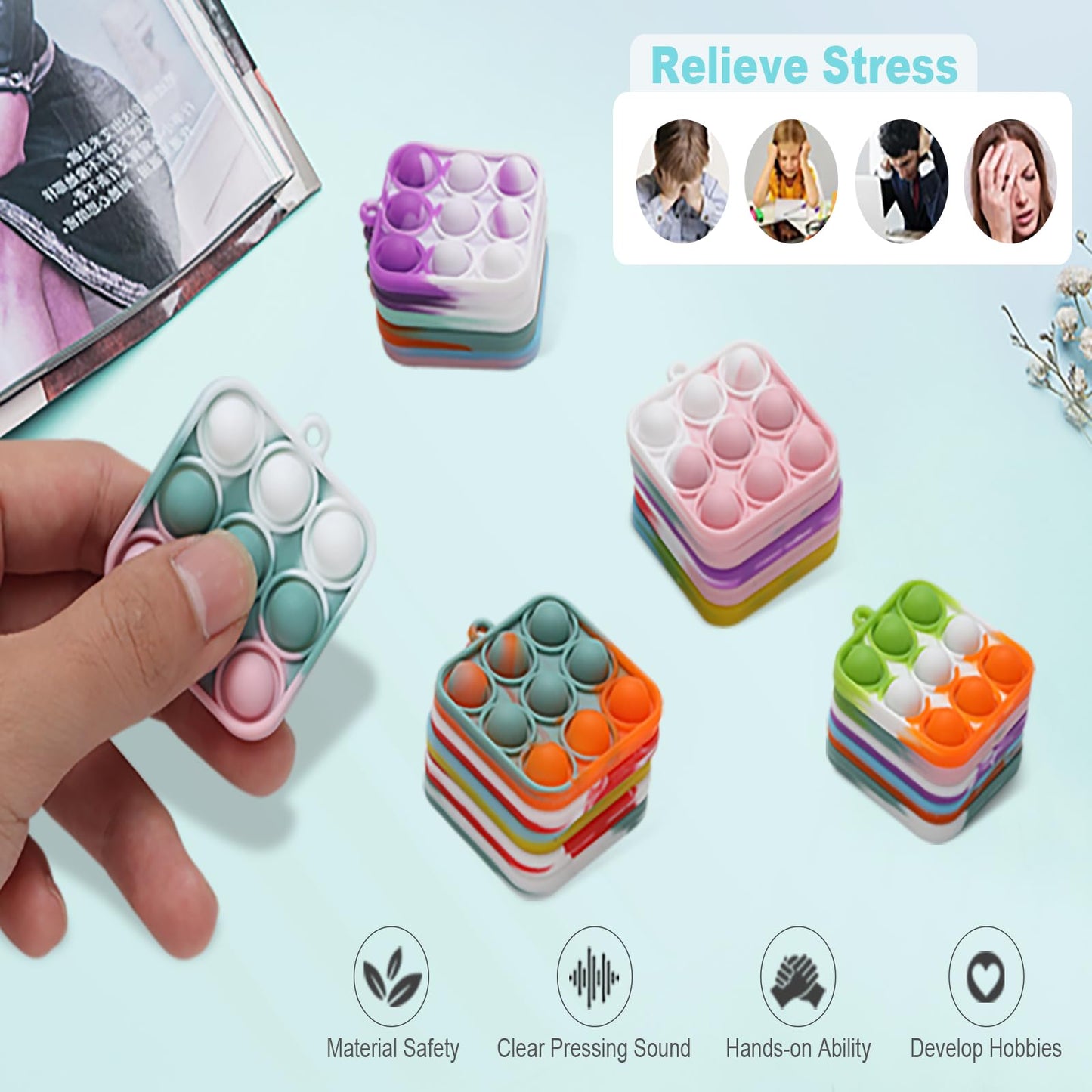 SINFOX 57PCS Fidget Party Favors for Kids | Bulk Mini Pop Keychains, Classroom Prizes, Goody Bag Stuffers
