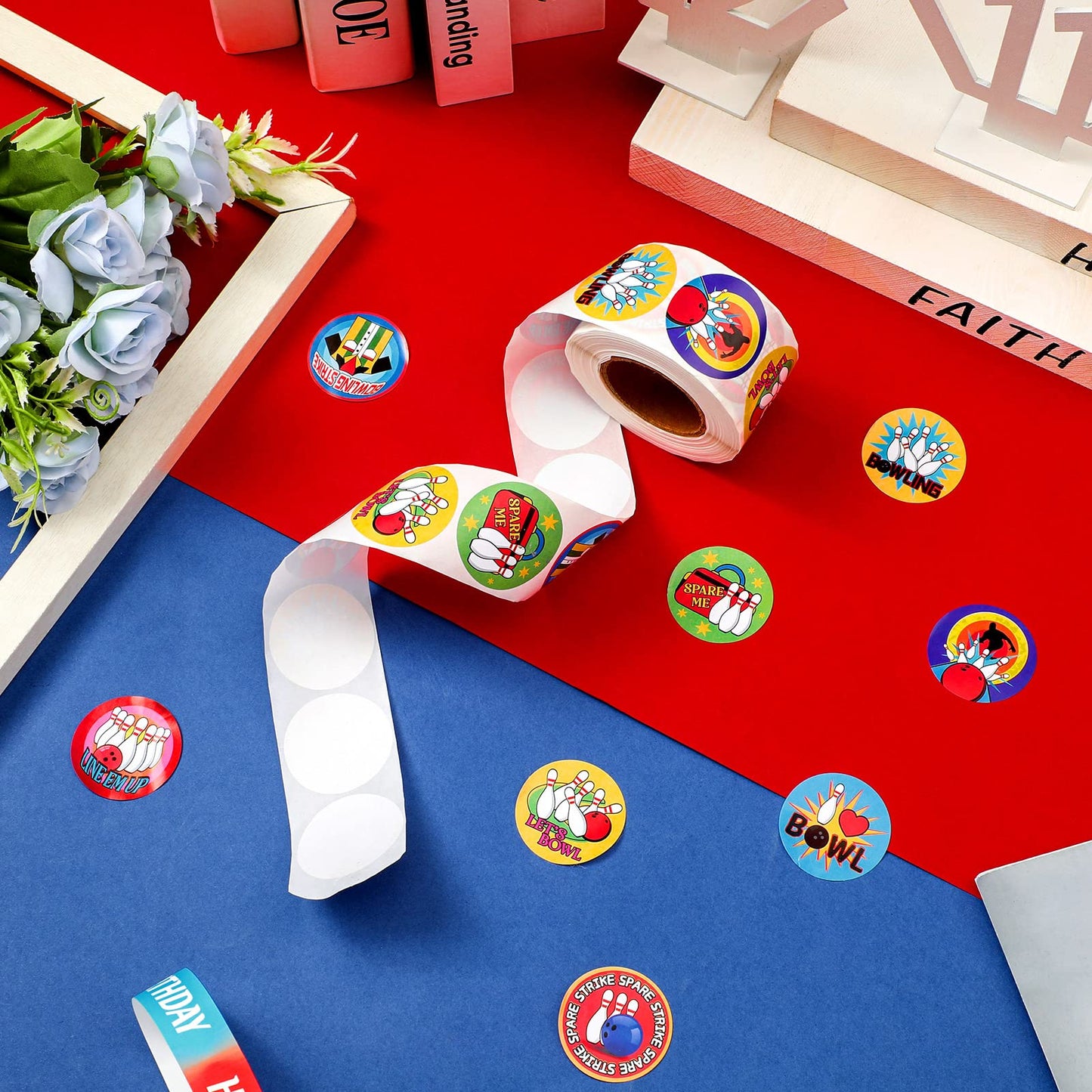 Sinmoe Bowling Stickers Roll – 500 Pcs, 8 Designs for Party Favors & DIY Labels