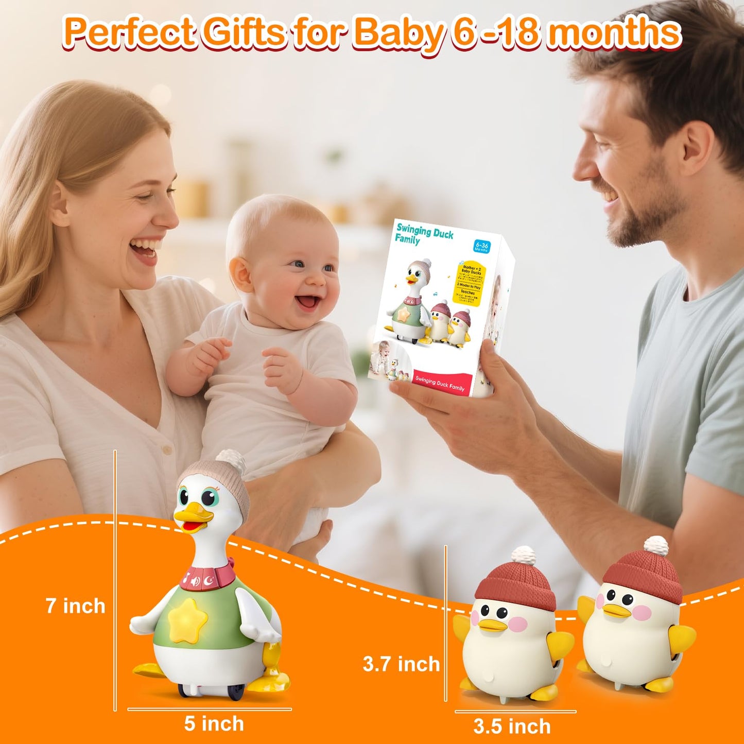 Sinpedex Musical Lullaby Crawling Duck Toy – Waddling Baby Toy with Calming Lights for Tummy Time & Crawling