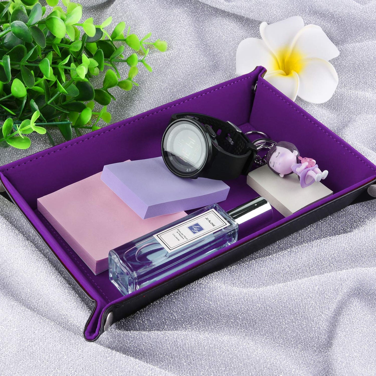 SIQUK Double Sided Dice Tray - Folding Rectangle PU Leather & Dark Violet Velvet