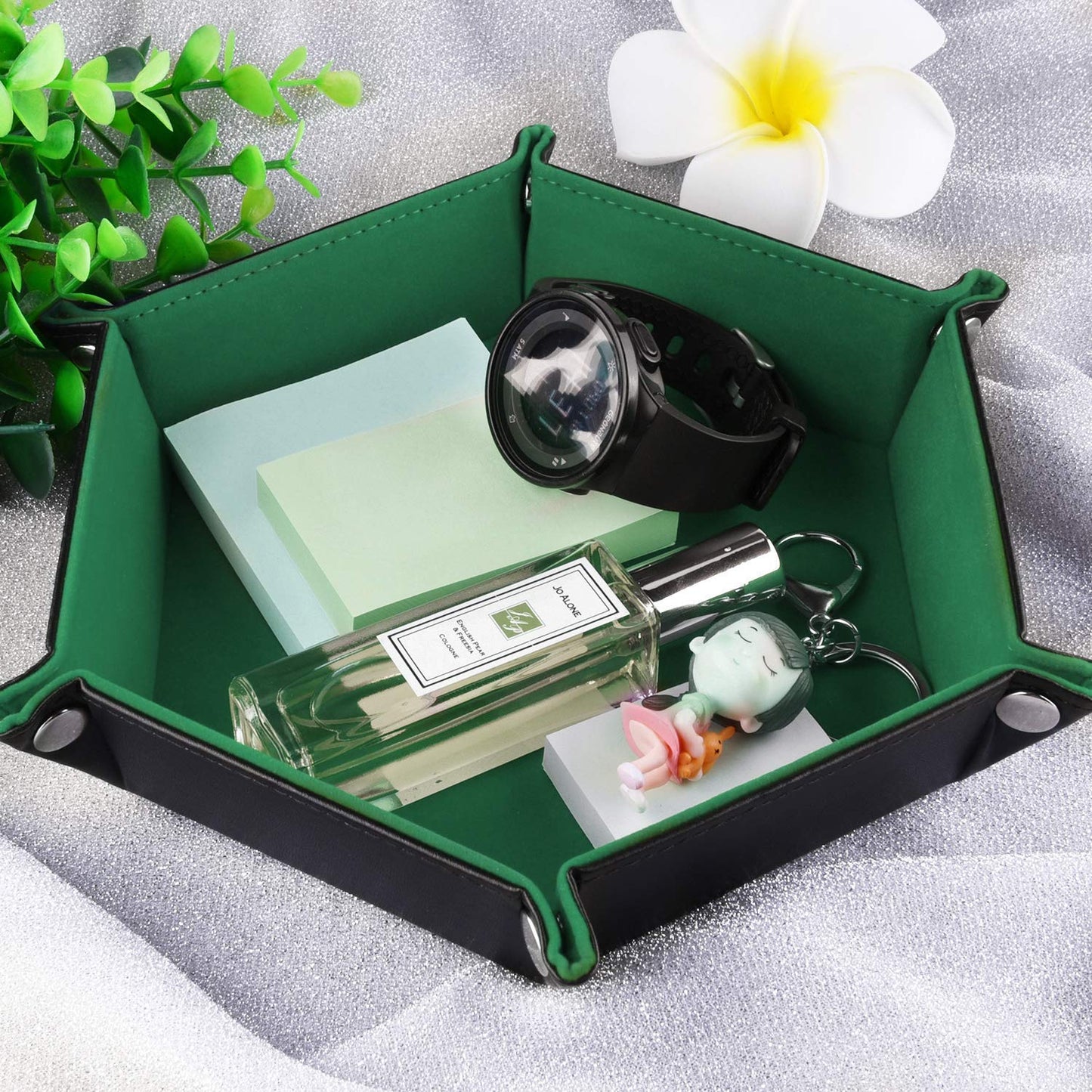 SIQUK Double Sided Dice Tray – Folding Hexagon in Dark Green Velvet