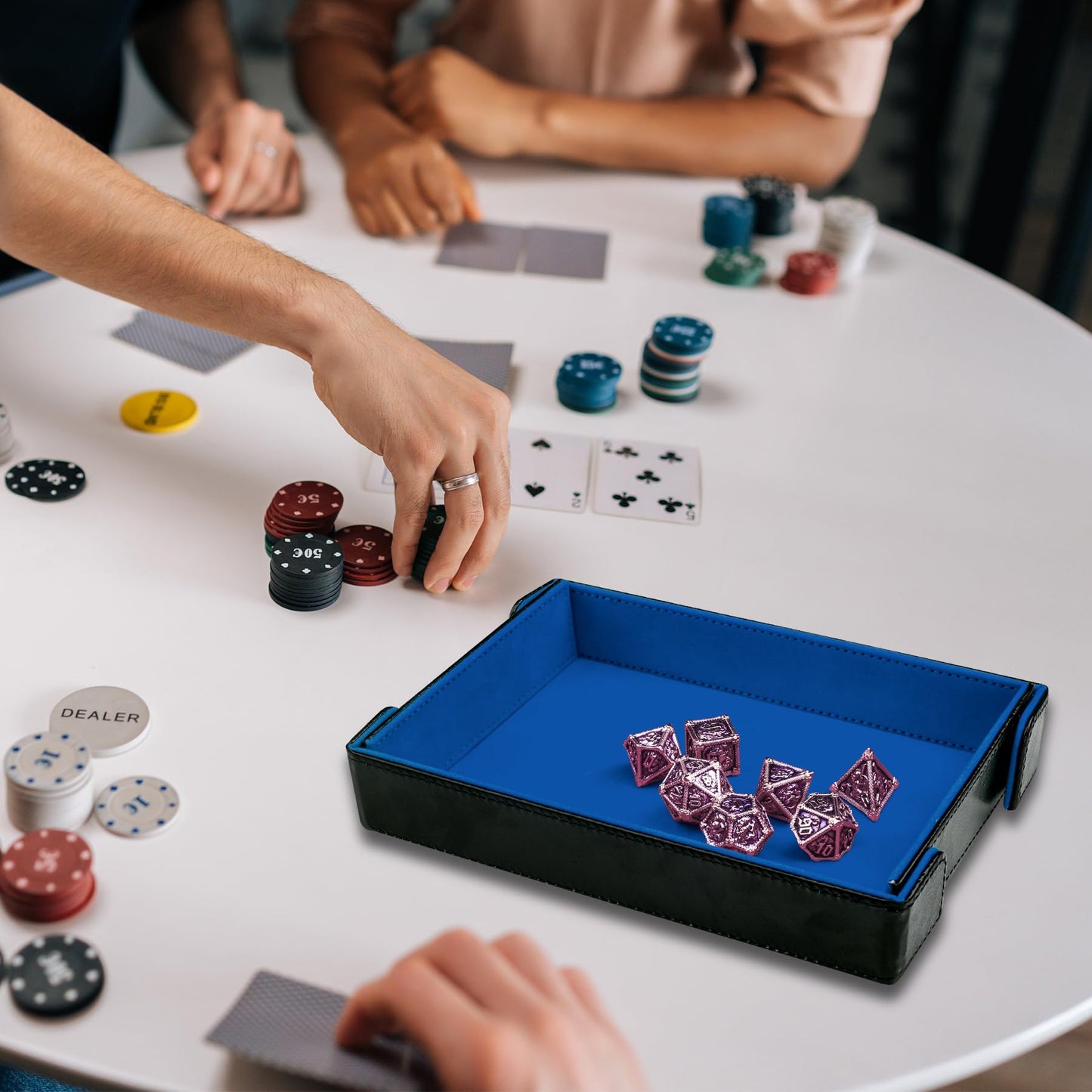 SIQUK Magnetic Folding Dice Tray – Royal Blue PU Leather, Portable & Collapsible