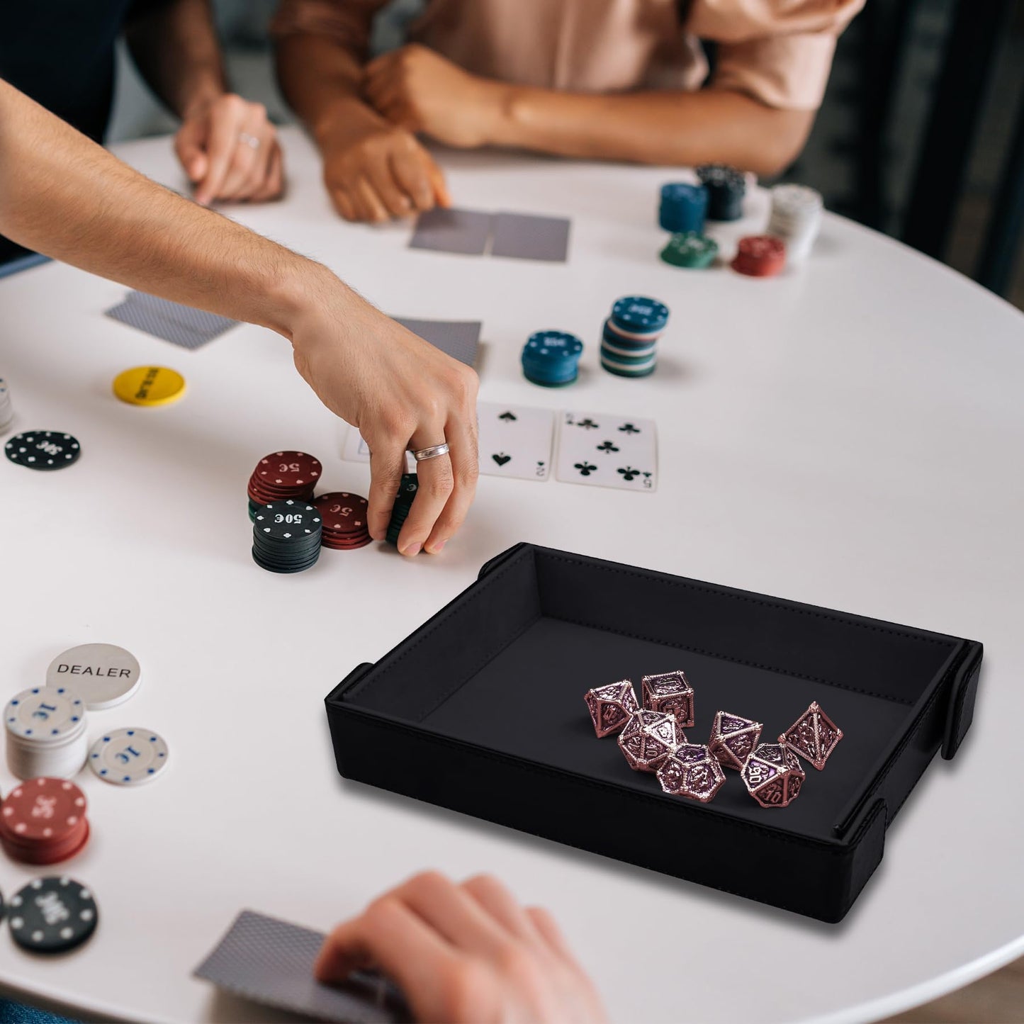 SIQUK Magnetic Folding Dice Tray - PU Leather, Black - Foldable Dice Rolling Mat for D&D RPG