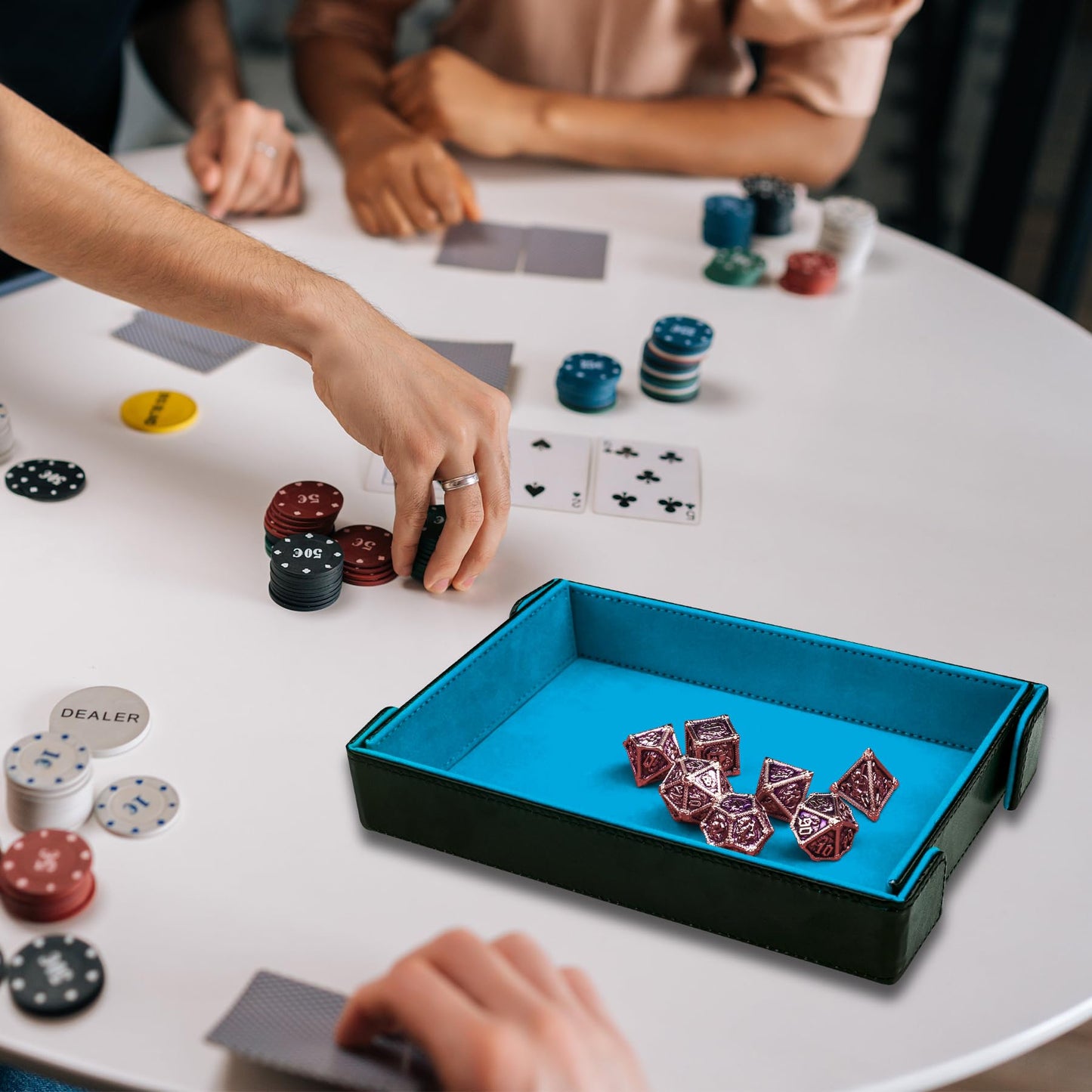 SIQUK Magnetic Folding Dice Tray — Portable PU Leather Dice Rolling Tray for D&D RPG, Sky Blue