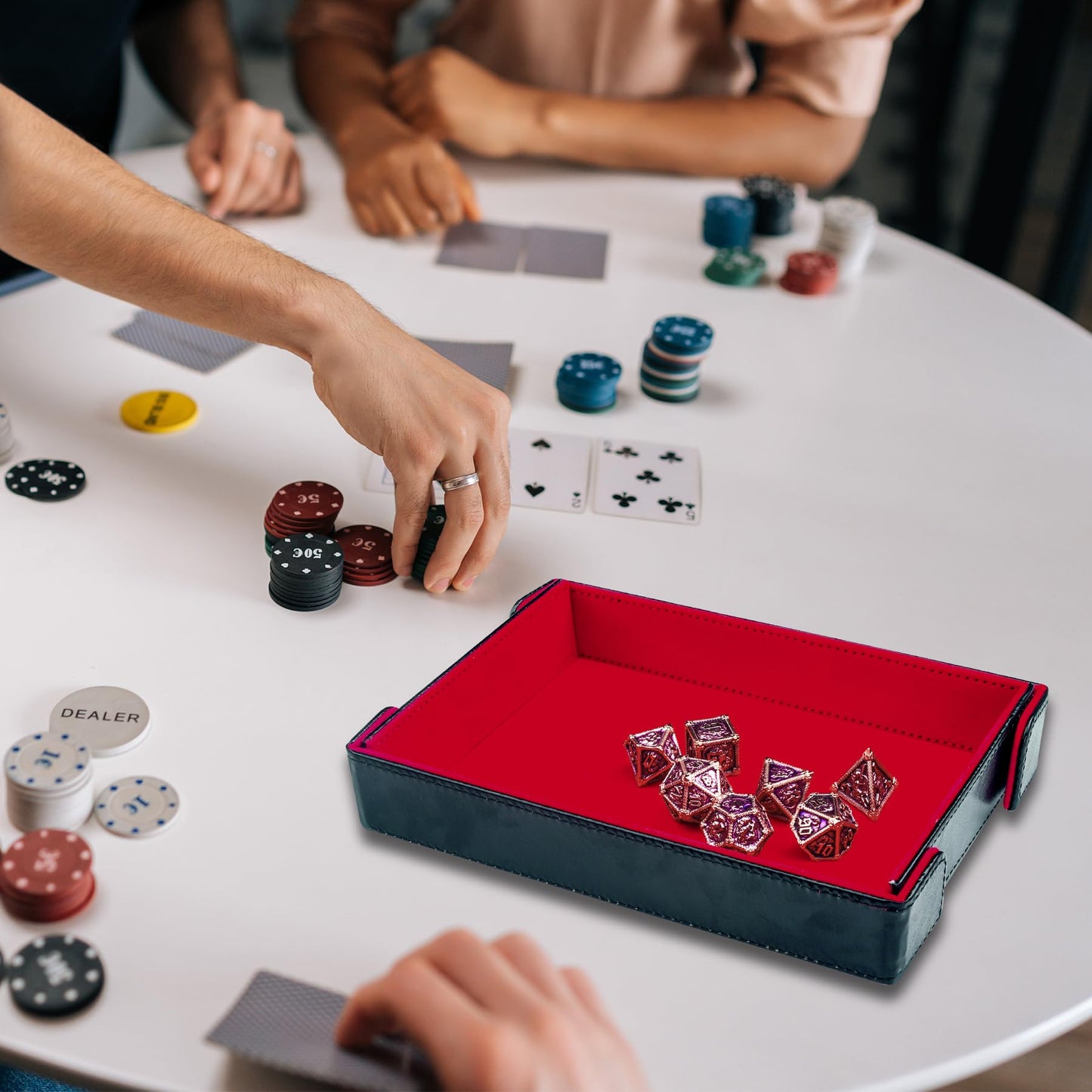 SIQUK Magnetic Folding Dice Tray – Red PU Leather, Rectangle, Foldable