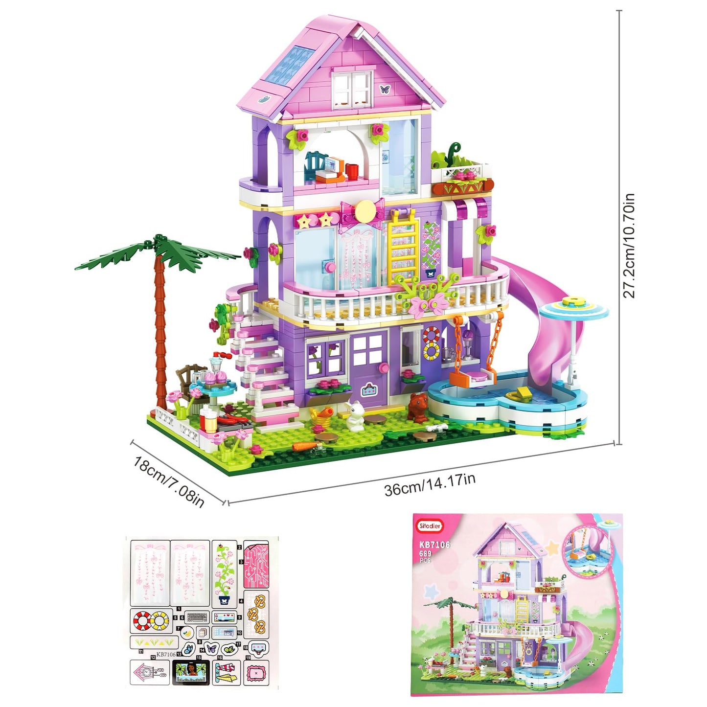 Sitodier Girls Building Blocks Set – 689pc Garden Villa for Kids 6–14