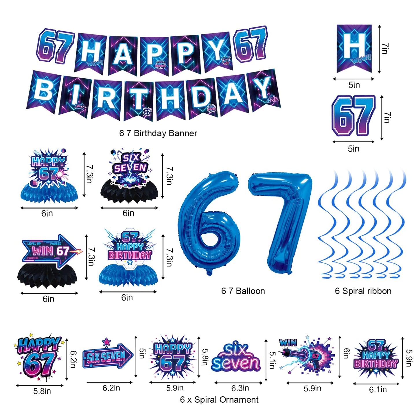 6 7 Birthday Decorations | Six Seven Neon Cyberpunk Party Supplies for Kids