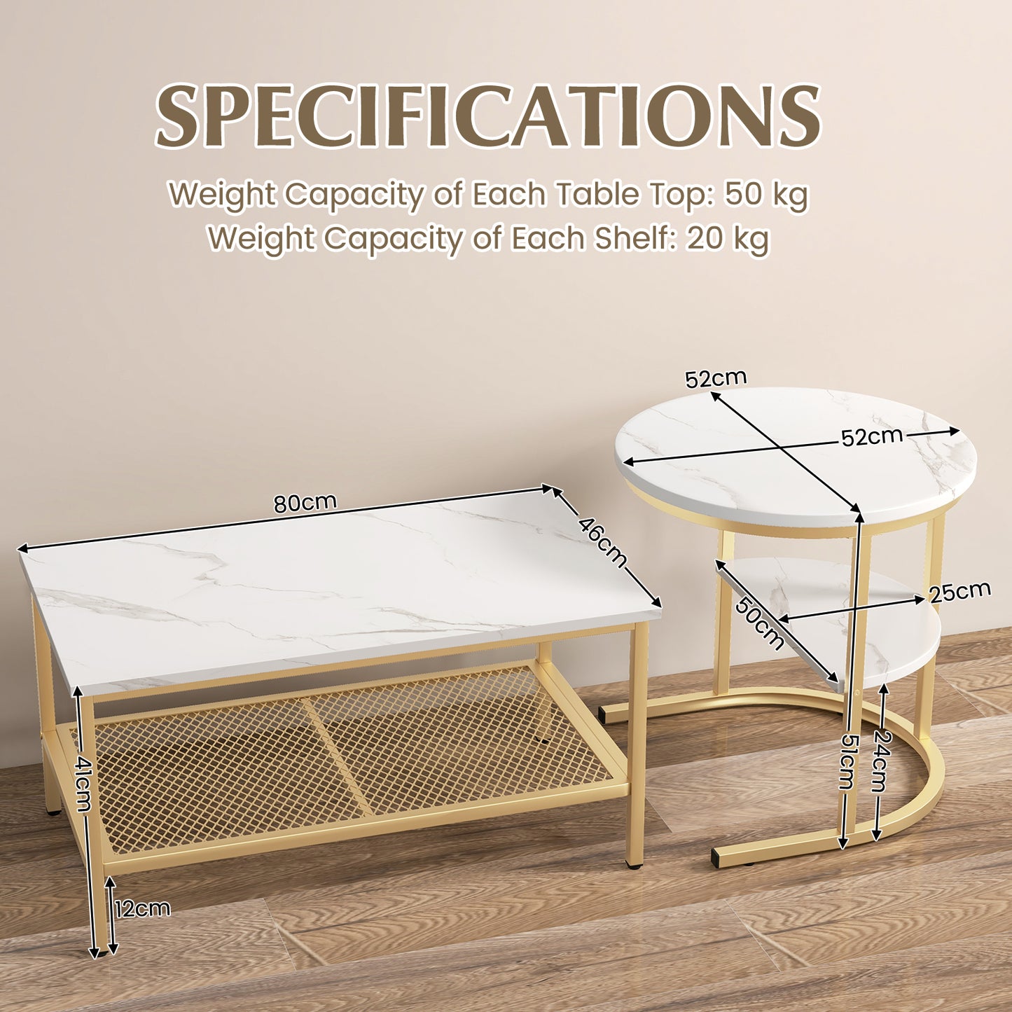 Set of 2 Nesting Coffee Table with Extra Storage Shelf-Black