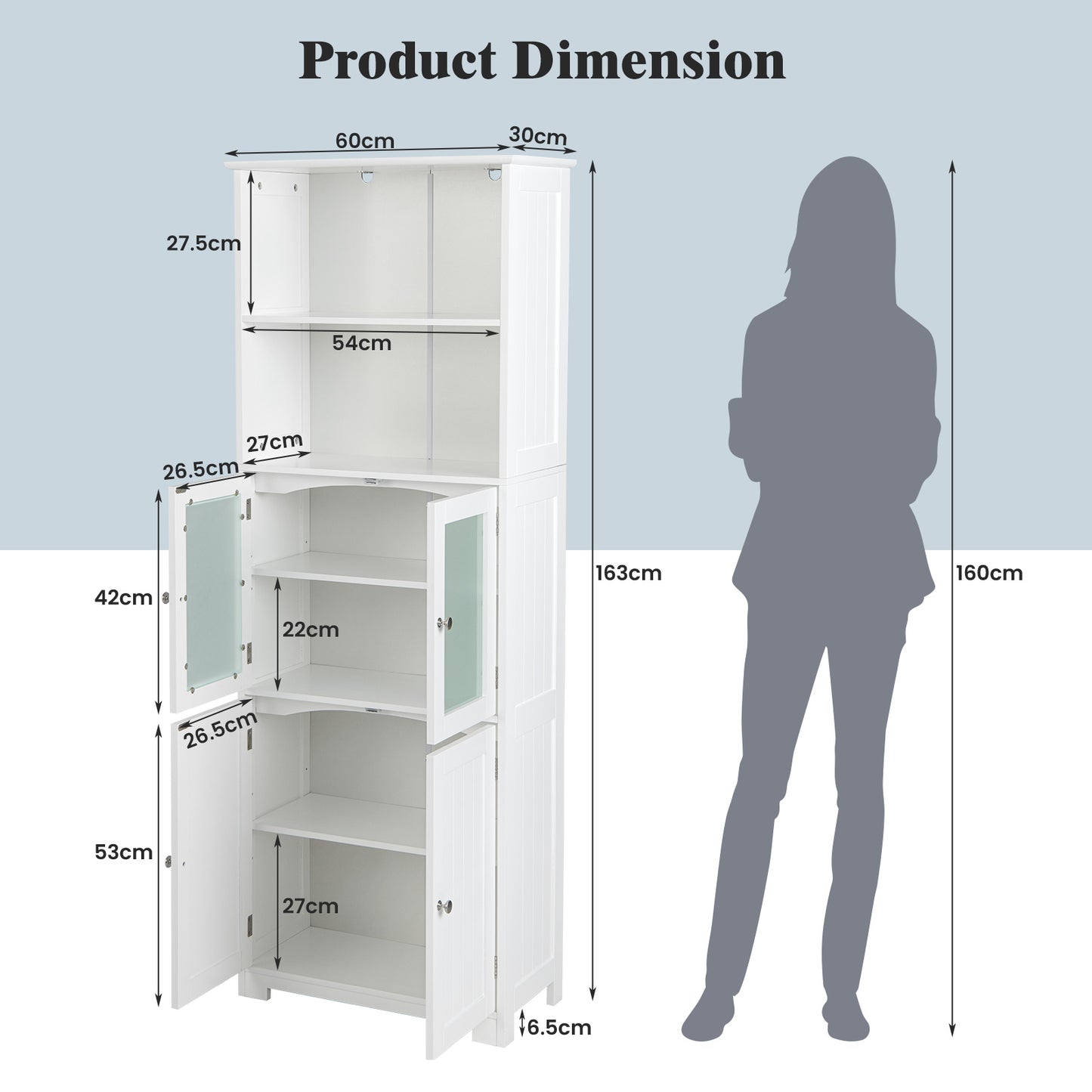Freestanding Storage Cabinet with Tempered Glass Door and Open Shelves-Black