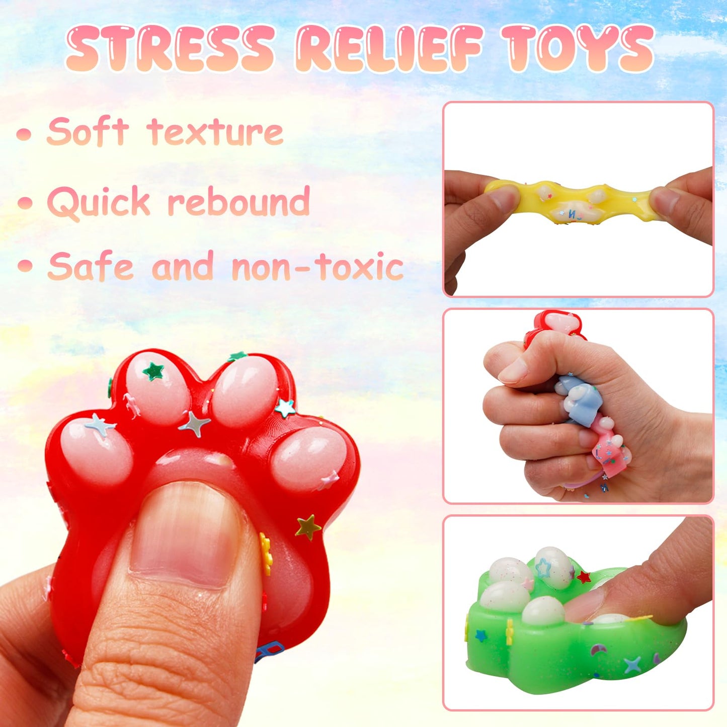 Sketsia Stress Relief Cat Paw Toys - 24Pack Mini Squeeze Fidget Toys