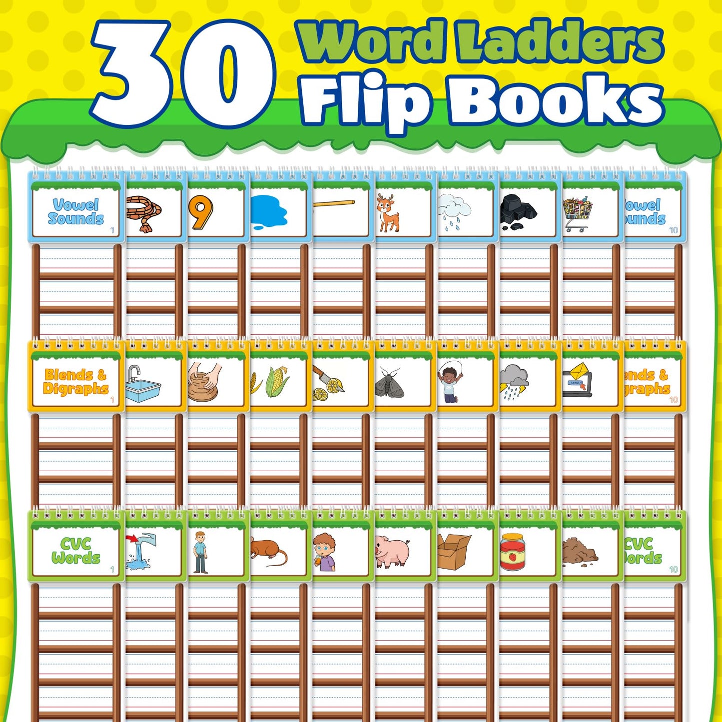 SkilLify Sight Words Flash Cards – 30 Word Ladders & Phonics Games for Preschool & Kindergarten