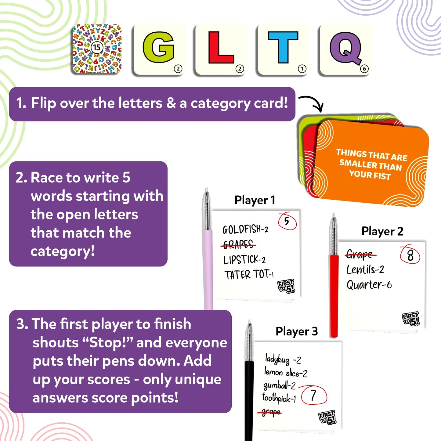 Skillmatics First to 5 — Fast-Paced Category Word Game for 2-8 Players