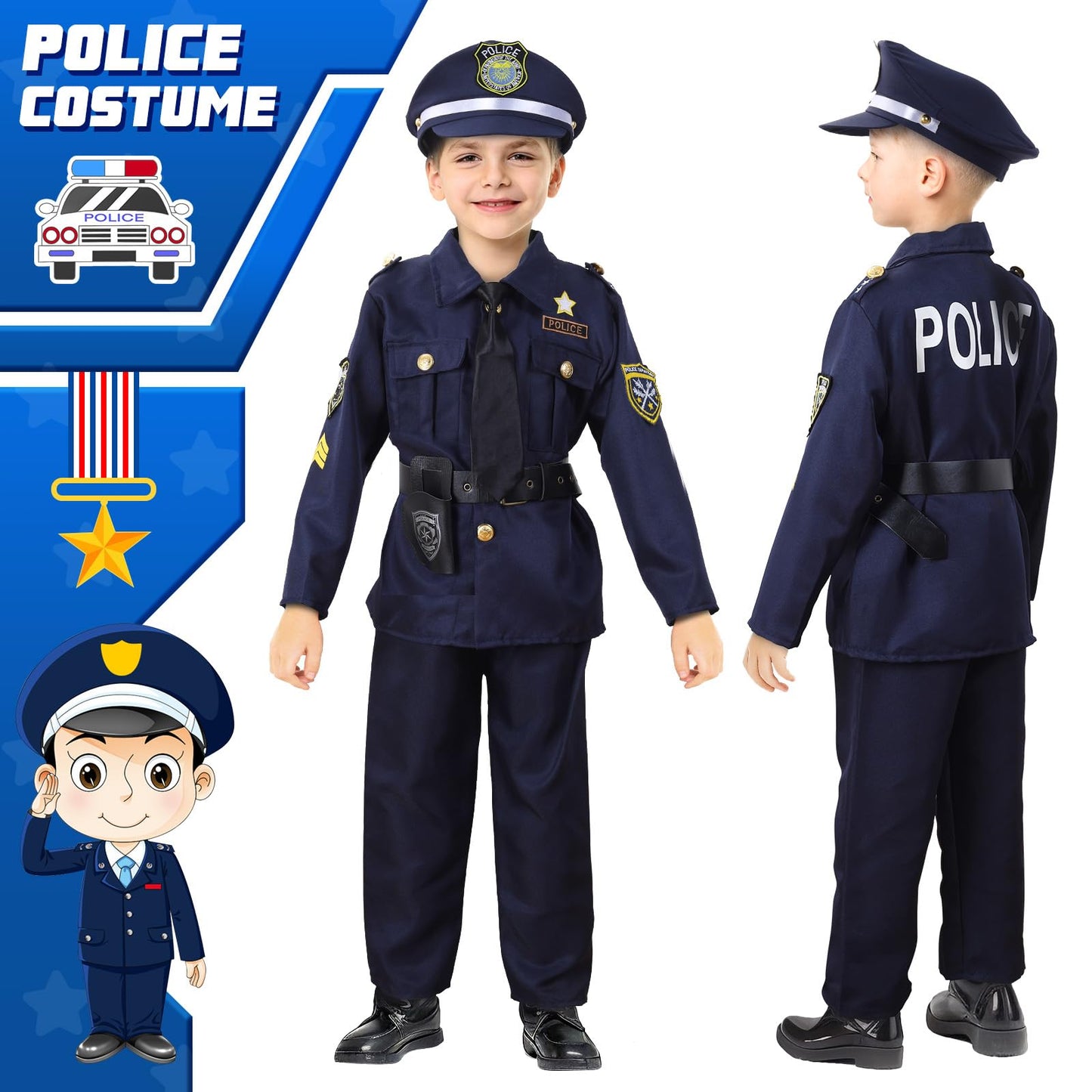 Skirfy 16PCS Kids Police Costume Set – Police Officer Dress-Up Kit