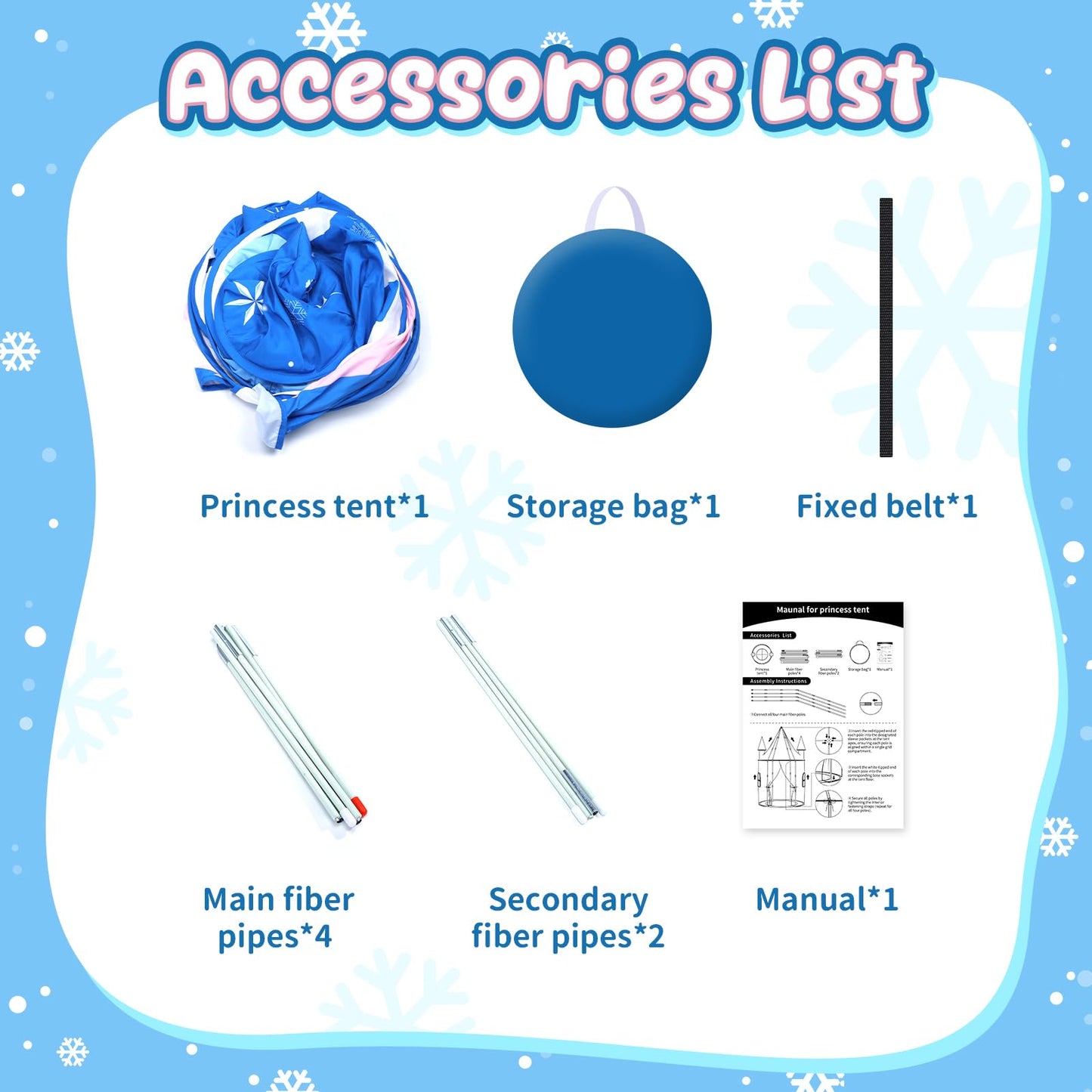 Skirfy Princess Play Tent - Frozen Ice Castle for Girls 3+ | Indoor & Outdoor Toy, 64.2 x 41.3 x 41.3 in