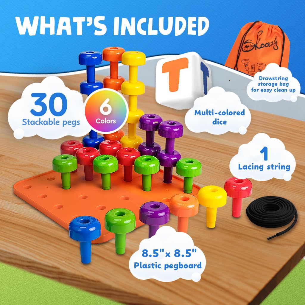 Skoolzy Peg Board Set – Montessori Toys for 2 Year Olds | 33 Pc