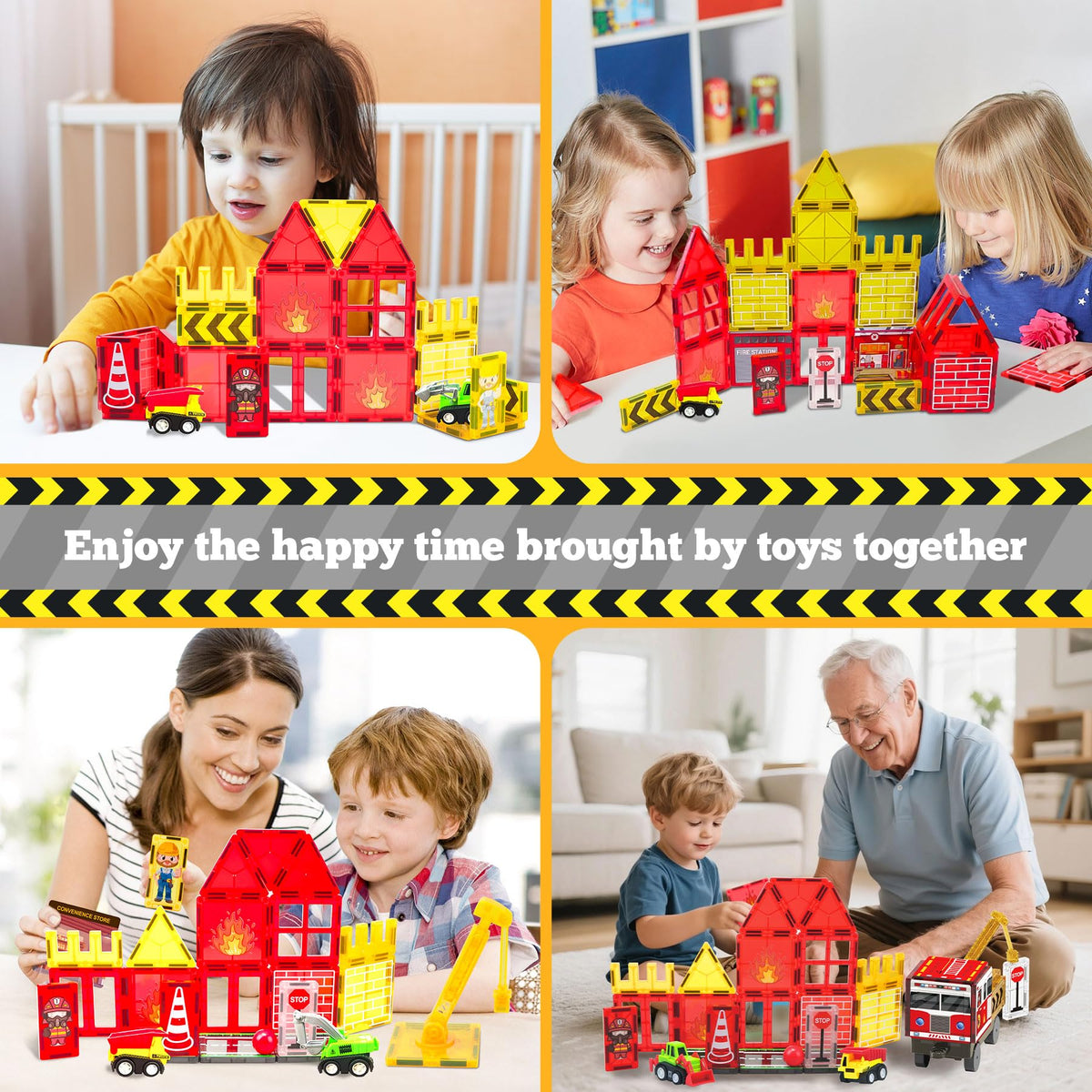 SKTMYY Magnetic Tiles – 56-Piece Fire Truck & Station STEM Set for Kids 4-8