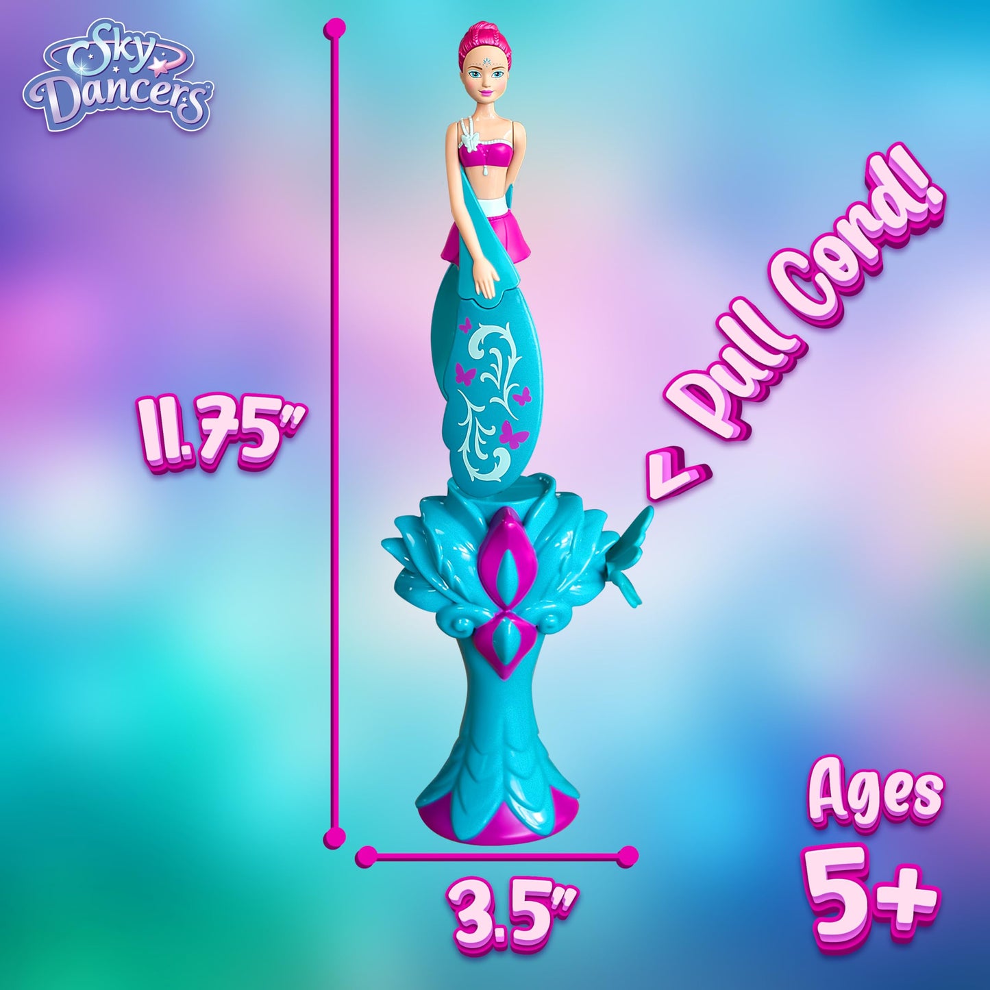 Sky Dancers Turquoise Twinkle – Original Flying Doll Toy | Pull String Power, Indoor/Outdoor Fun, No Batteries