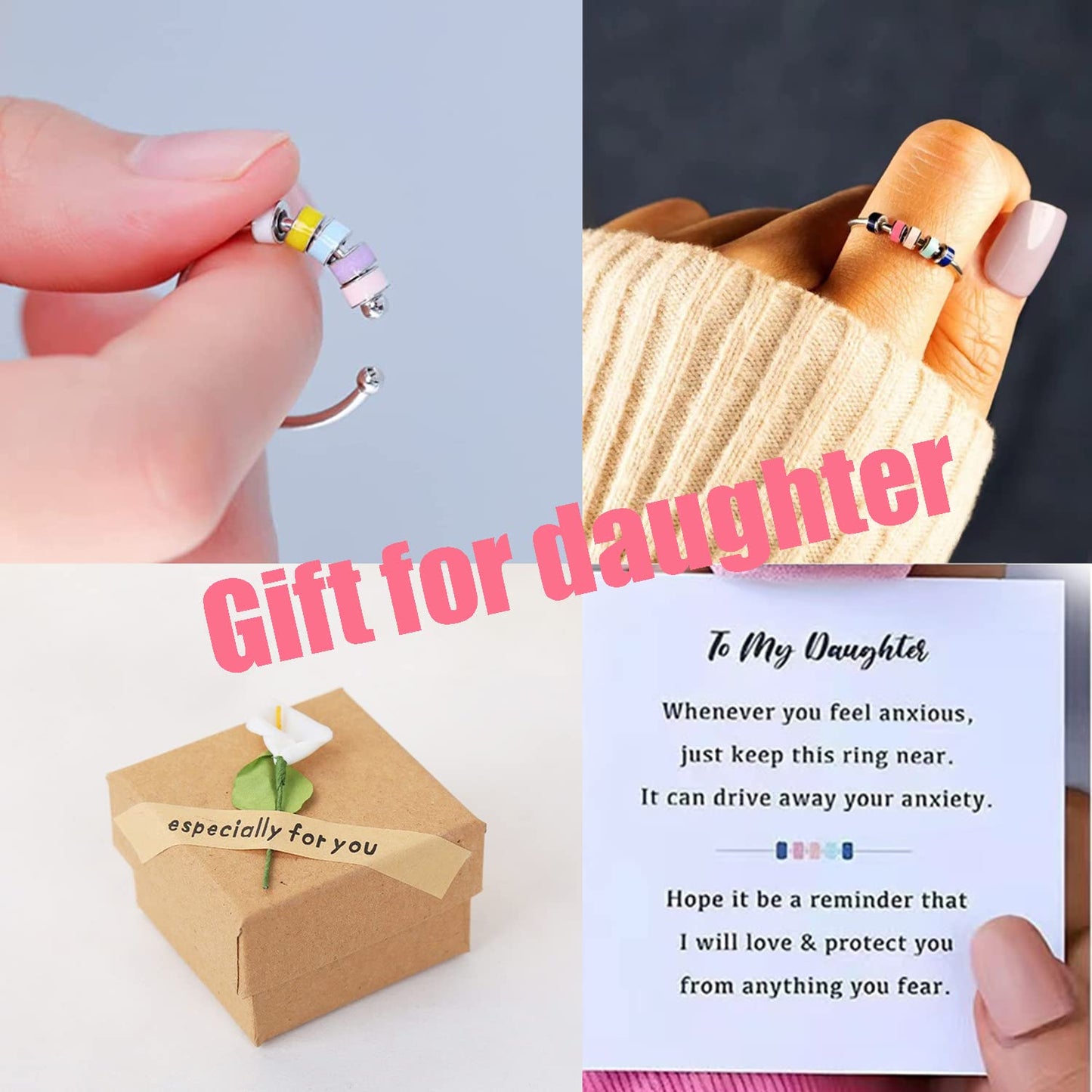 Skyfun 2-Piece Anxiety Ring Set for Daughter | Colorful Bead Spinner Rings in Gift Box