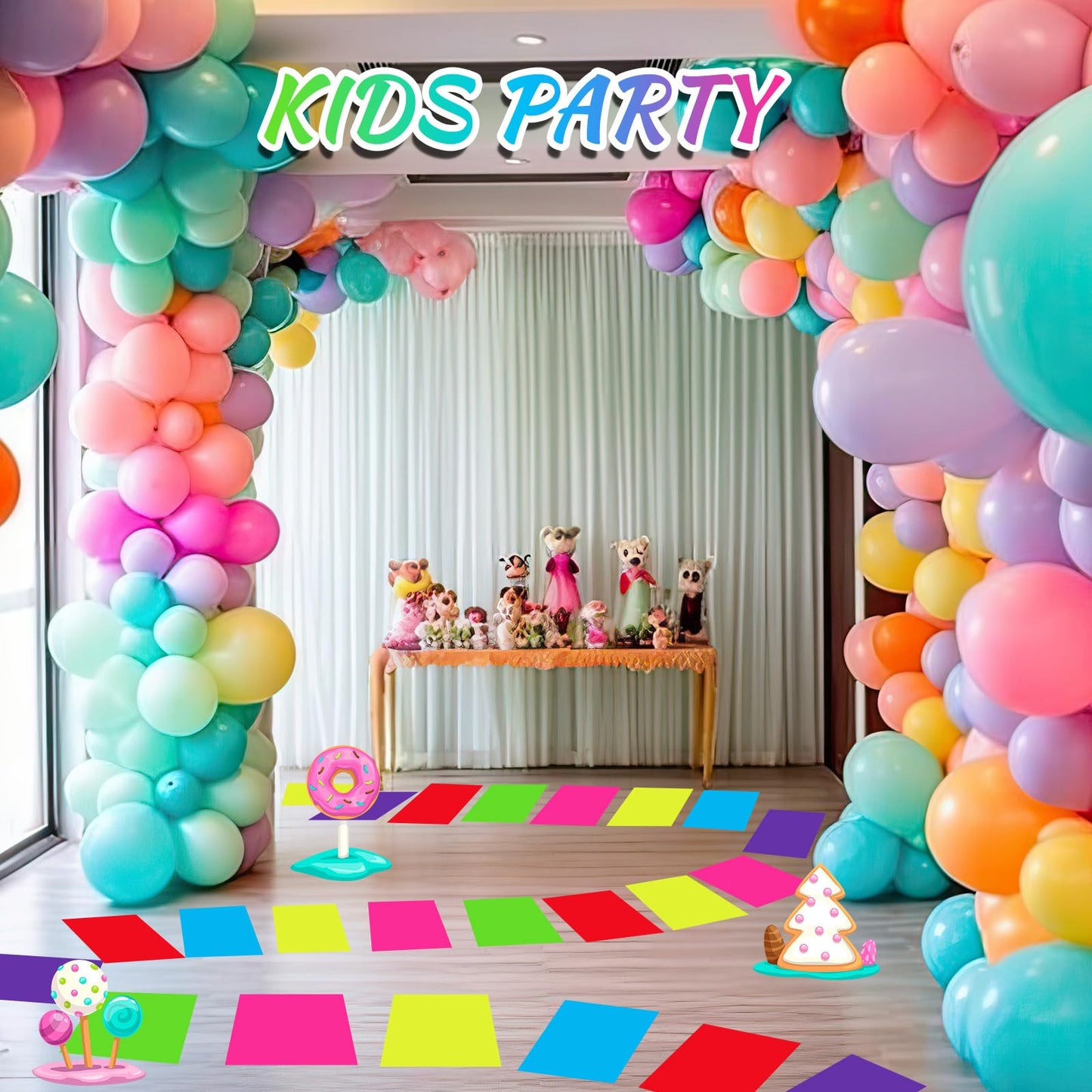 Skyygemm Candy Donut Themed PVC Floor Stickers — 60 Pcs, 11.8 x 7.9 in | Hallway Runway & Halloween Party Decor