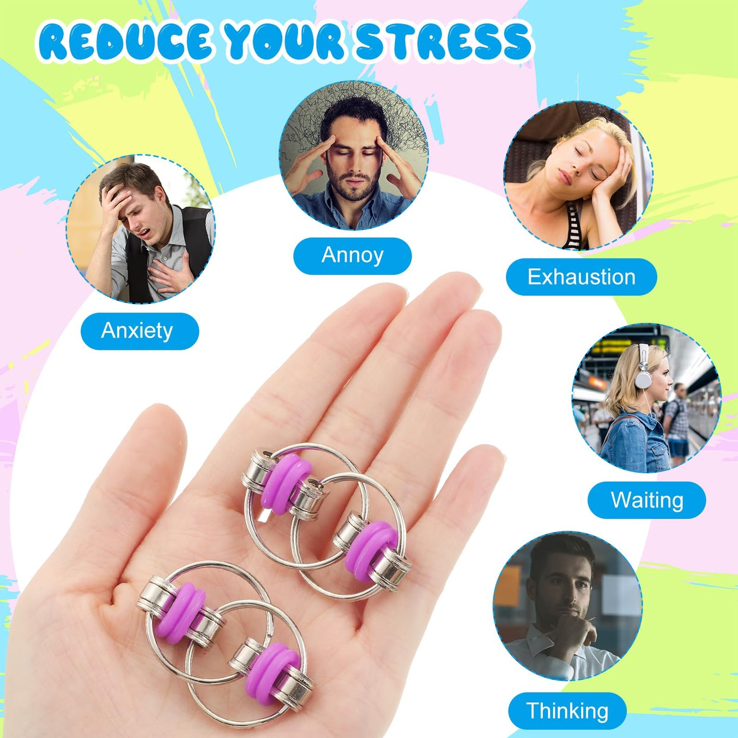 Skylety 20 Pcs Bike Fidget Chain Flippy Key Ring for Adults – Quiet Stress Relief
