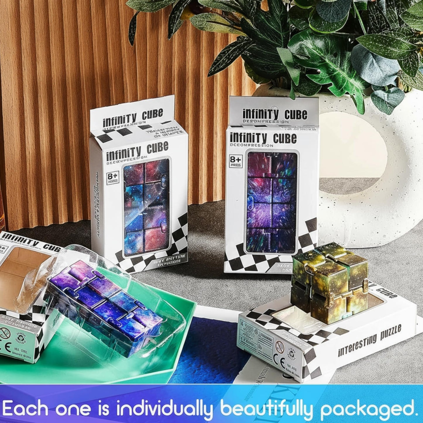 Skylety Cube Anxiety Relief Toy — Handheld Infinity Stress Cube (4 Pcs, Galaxy)
