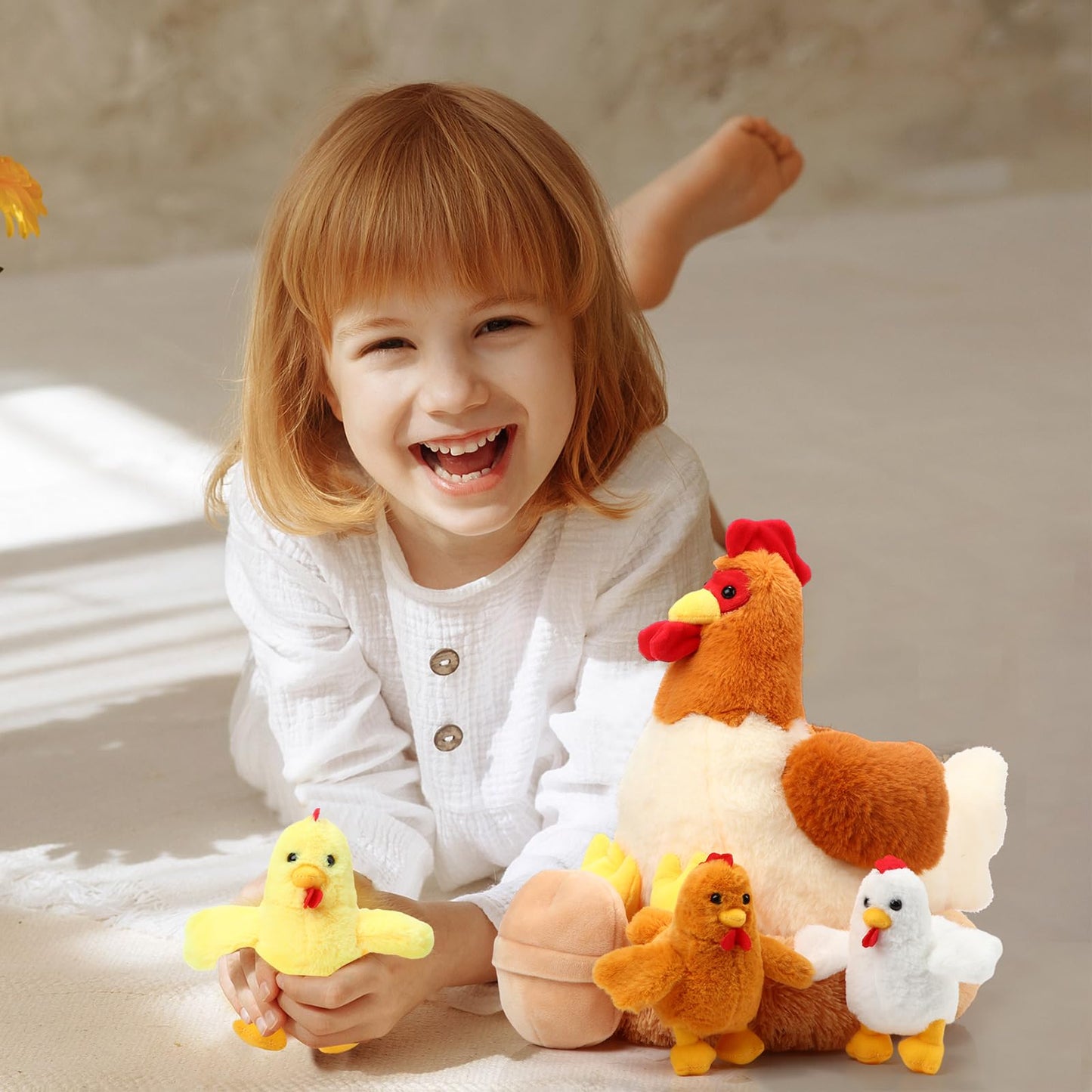 Skylety 6-Piece Chicken Plush Set with Baby Chicks Inside – Egg-Laying Hen Stuffed Animals