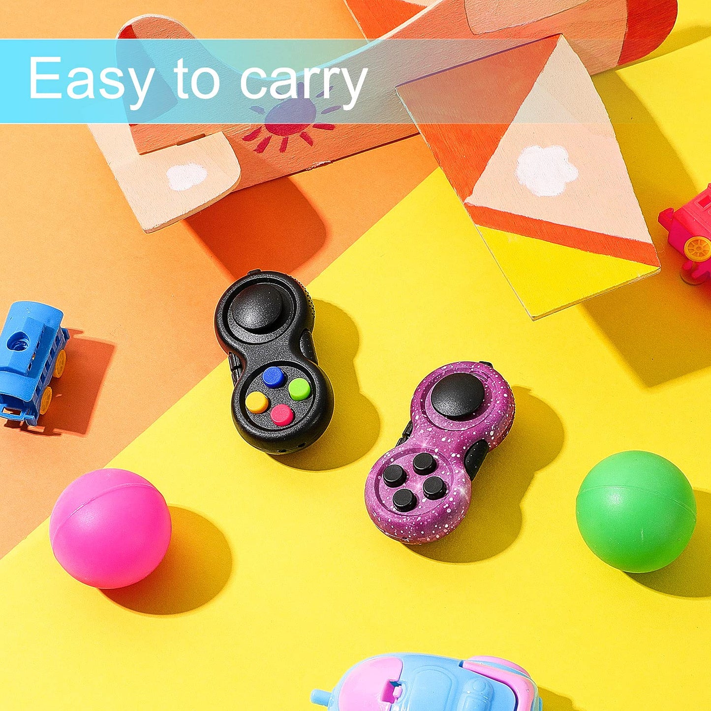 Skylety 2 Pcs Fidget Toys for Adults – Starry Purple & Black Fidget Pad with Joystick, Buttons & Spin Dial