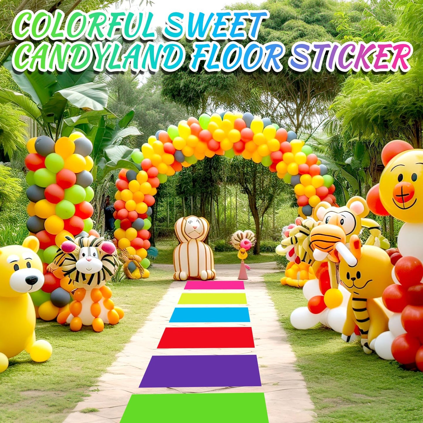 Skyygemm Colorful PVC Floor Stickers Candy Donut Theme Runway Rug 30 Pcs (19.7 x 13.8 in)