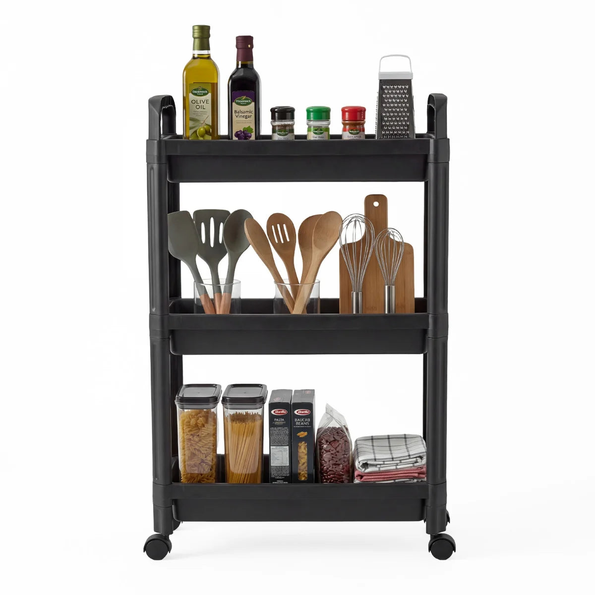 Slim Rolling Storage Cart 3-Tier Bathroom Organizer with Handles and Wheels-White
